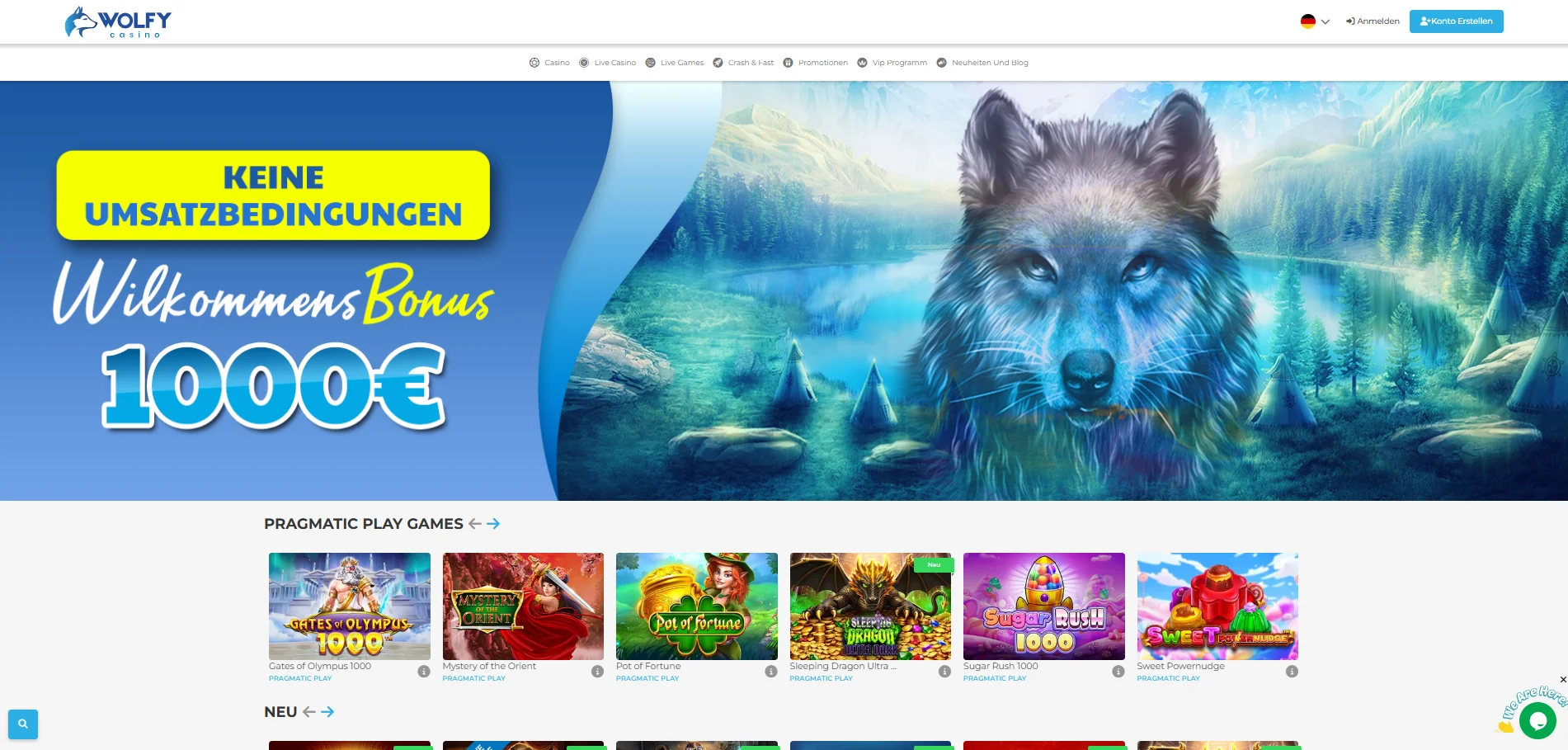 Wolfy Casino Hauptseite